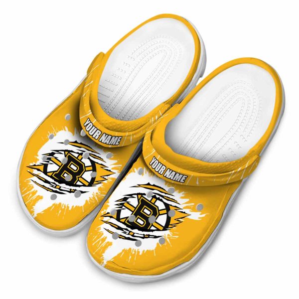 customized boston bruins splash motif background clog latest model
