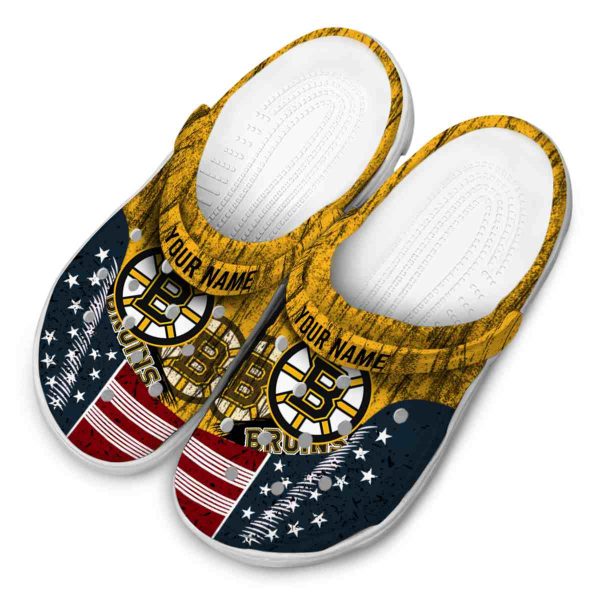 customized boston bruins star spangled side pattern clog latest model