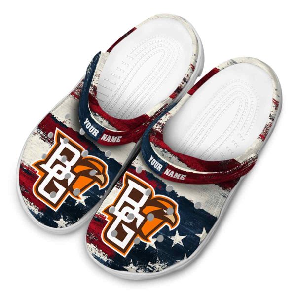 customized bowling green falcons patriotic stripes clog latest model
