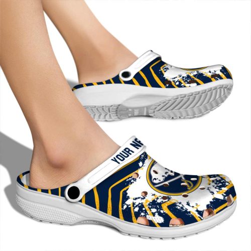customized buffalo sabres zigzag paint burst clog fashion forward