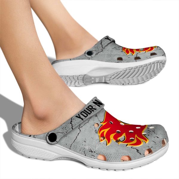 customized calgary flames cracked texture clog fashion forward