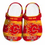 customized calgary flames paint splatter graphics clog best selling