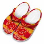 customized calgary flames paint splatter graphics clog best selling