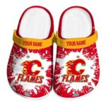 Customized Calgary Flames Splash Art Clog 1 customized calgary flames splash art clog best selling
