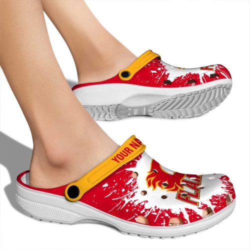 customized calgary flames splash art clog fashion forward