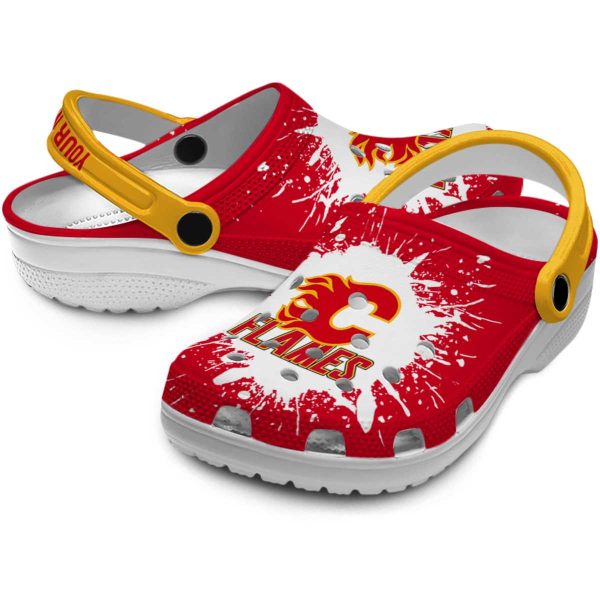 customized calgary flames splash art clog high quality