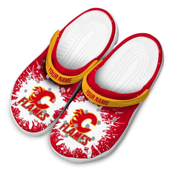 customized calgary flames splash art clog latest model