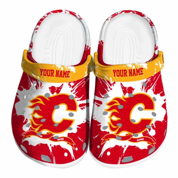 customized calgary flames splatter pattern clog best selling