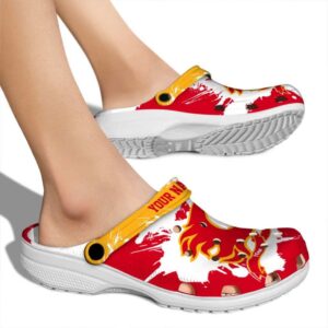 customized calgary flames splatter pattern clog fashion forward