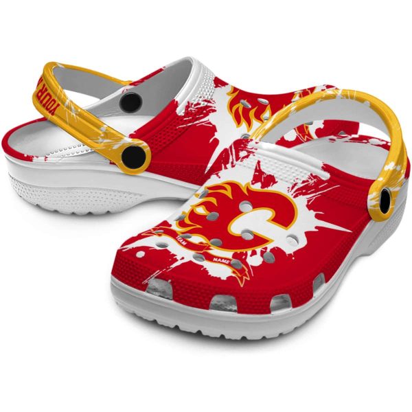 customized calgary flames splatter pattern clog high quality