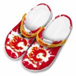 customized calgary flames splatter pattern clog best selling
