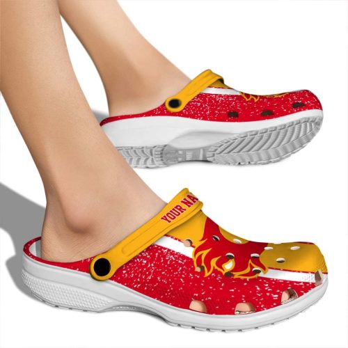 customized calgary flames vertical stripes clog fashion forward