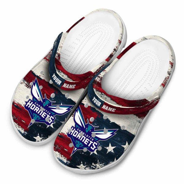 customized charlotte hornets patriotic stripes clog latest model