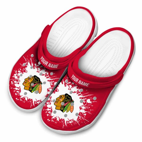 customized chicago blackhawks splatter background clog latest model