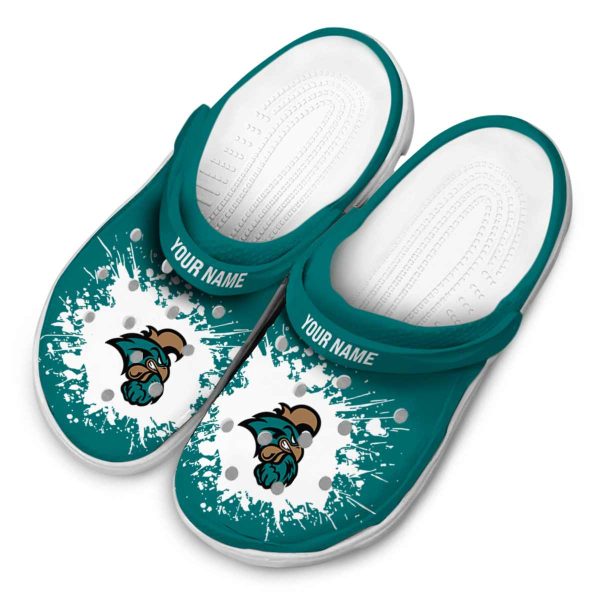 customized coastal carolina chanticleers splatter background clog latest model