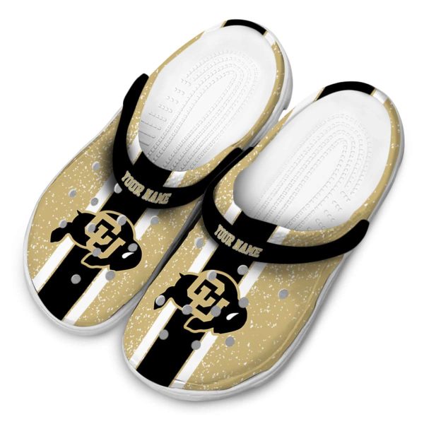 customized colorado buffaloes vertical stripes clog latest model