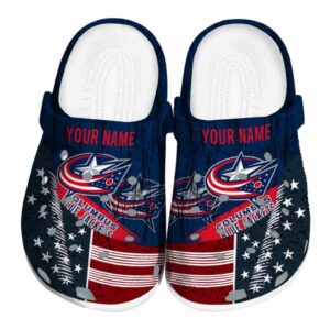 customized columbus blue jackets star spangled side pattern clog best selling