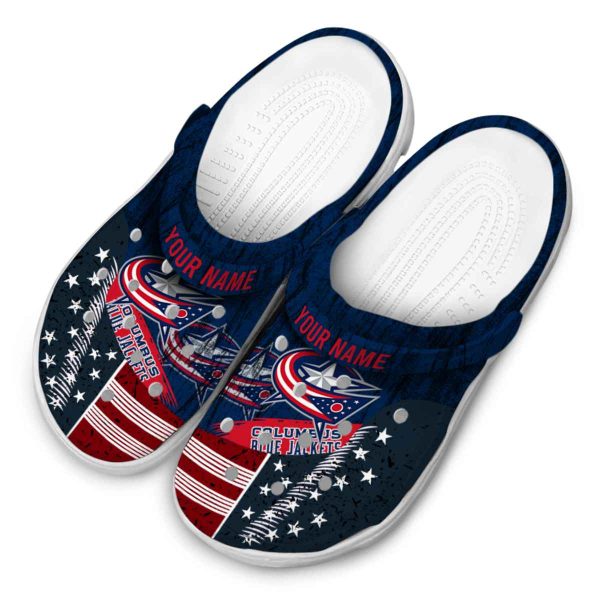 customized columbus blue jackets star spangled side pattern clog latest model