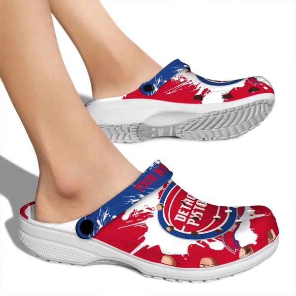 customized detroit pistons splatter pattern clog fashion forward