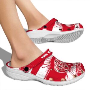 customized detroit red wings paint splatter graphics clog fashion forward