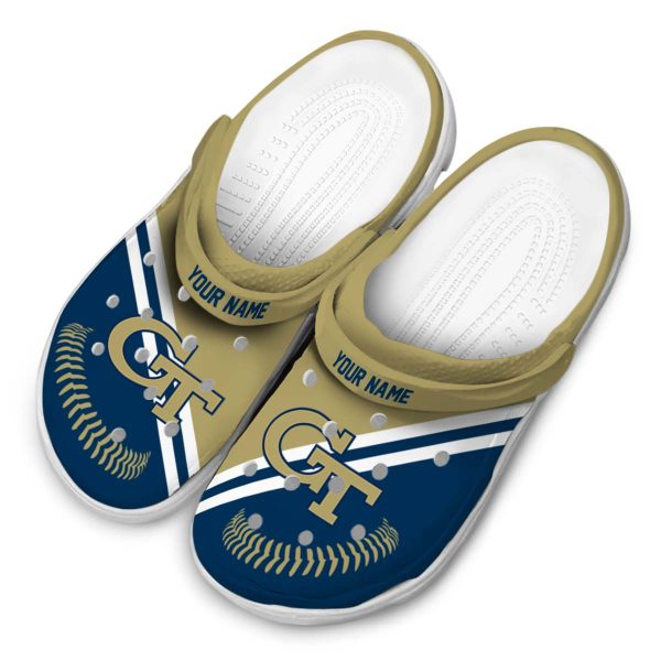 customized georgia tech yellow jackets baseball motif clog latest model