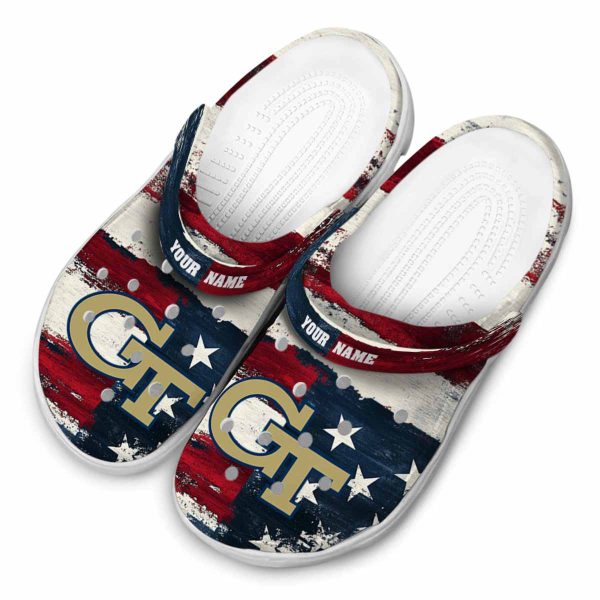 customized georgia tech yellow jackets patriotic stripes clog latest model