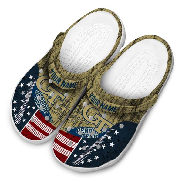 customized georgia tech yellow jackets star spangled side pattern clog latest model
