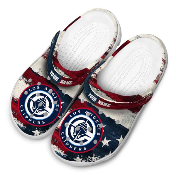 customized los angeles clippers patriotic stripes clog latest model