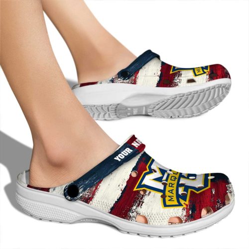 customized marquette golden eagles patriotic stripes clog fashion forward