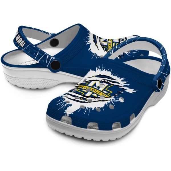 customized marquette golden eagles splash motif background clog high quality