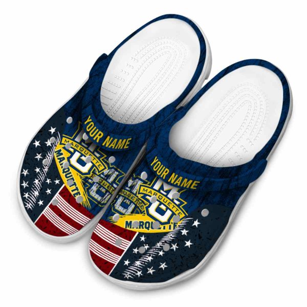 customized marquette golden eagles star spangled side pattern clog latest model