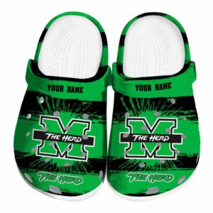 customized marshall thundering herd paint splatter graphics clog best selling