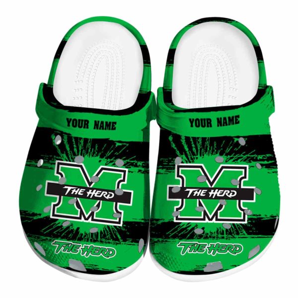 customized marshall thundering herd paint splatter graphics clog best selling