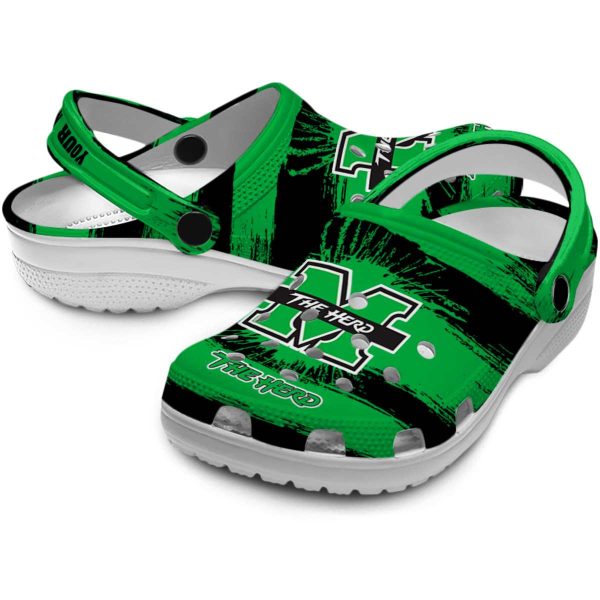 customized marshall thundering herd paint splatter graphics clog high quality