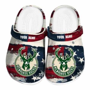 customized milwaukee bucks patriotic stripes clog best selling