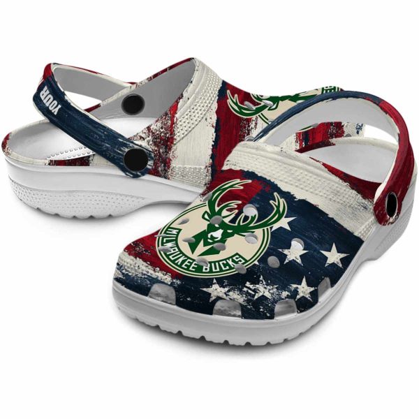 customized milwaukee bucks patriotic stripes clog high quality