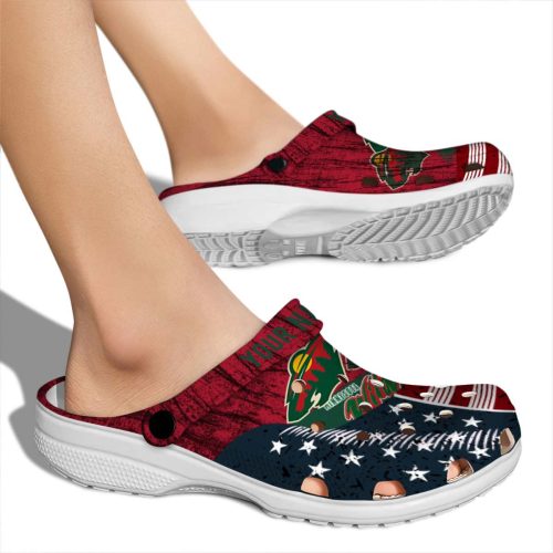 customized minnesota wild star spangled side pattern clog fashion forward