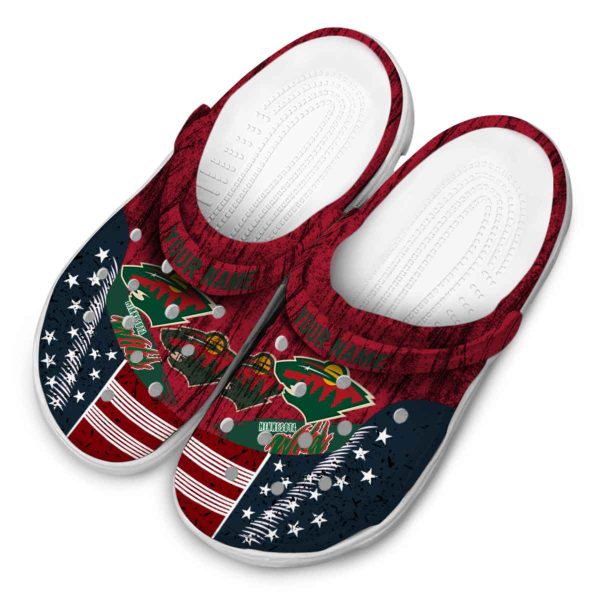 customized minnesota wild star spangled side pattern clog latest model