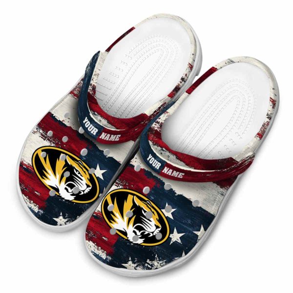 customized missouri tigers patriotic stripes clog latest model