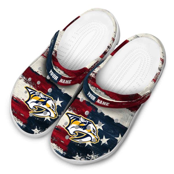 customized nashville predators patriotic stripes clog latest model