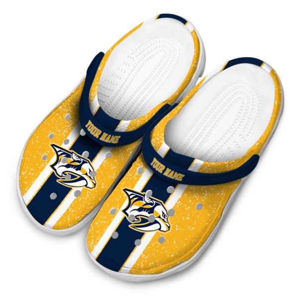 customized nashville predators vertical stripes clog latest model