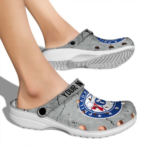 customized philadelphia 76ers cracked texture clog fashion forward