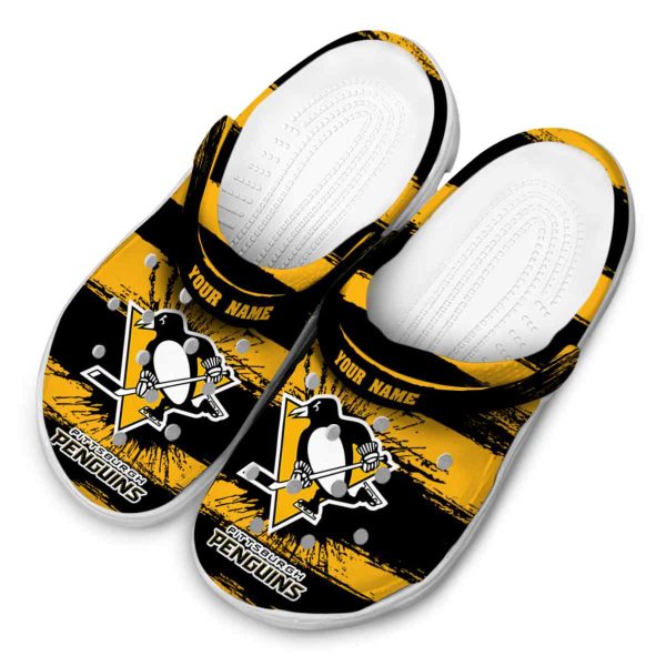 customized pittsburgh penguins paint splatter graphics clog latest model
