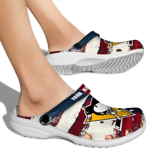 customized pittsburgh penguins patriotic stripes clog fashion forward