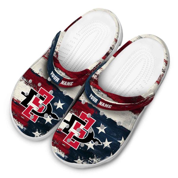 customized san diego state aztecs patriotic stripes clog latest model