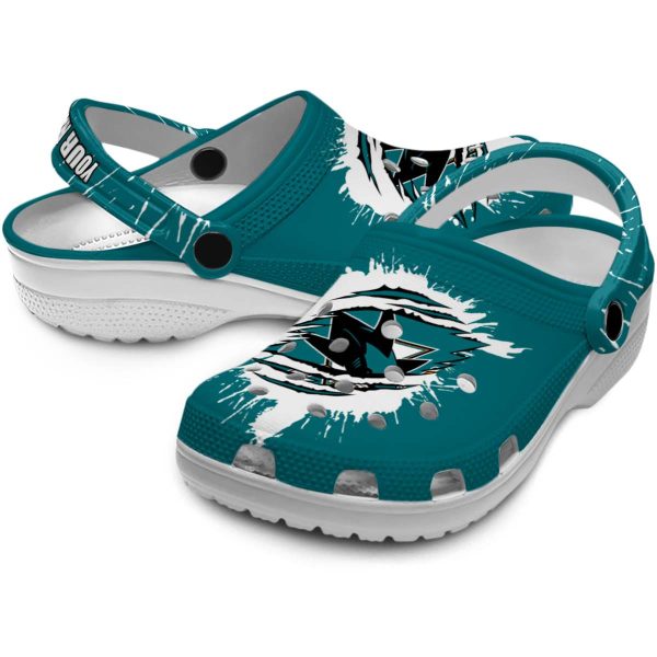 customized san jose sharks splash motif background clog high quality