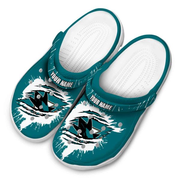 customized san jose sharks splash motif background clog latest model