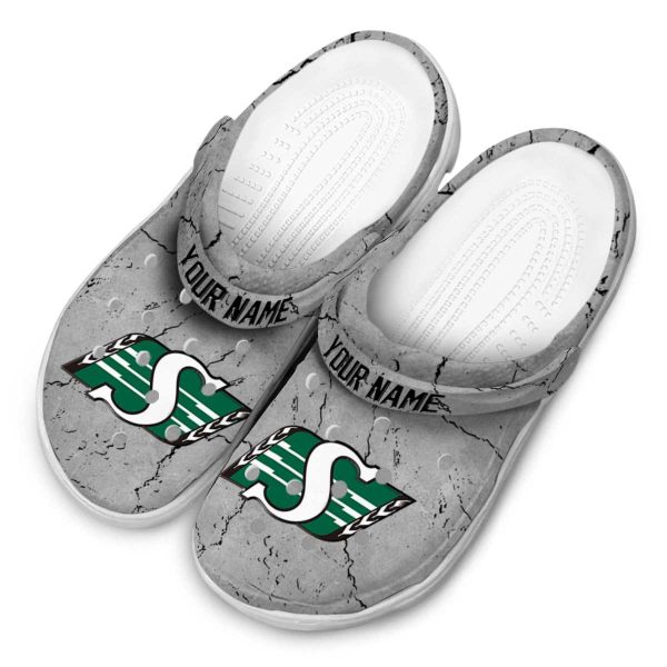 customized saskatchewan roughriders cracked texture clog latest model