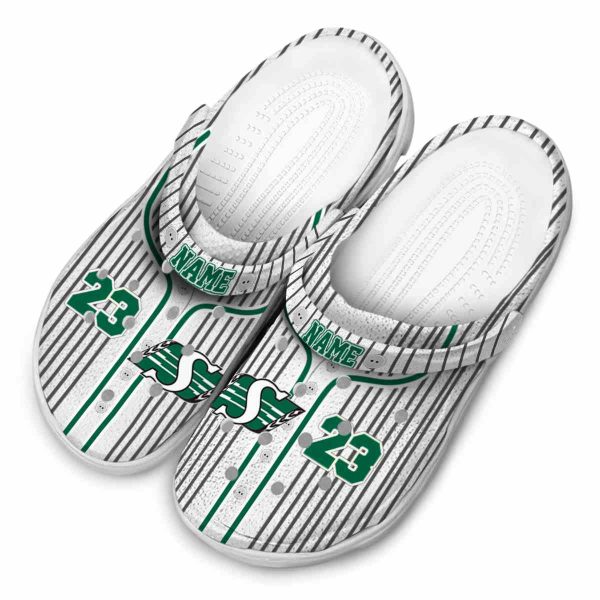 customized saskatchewan roughriders pinstripe pattern clog latest model