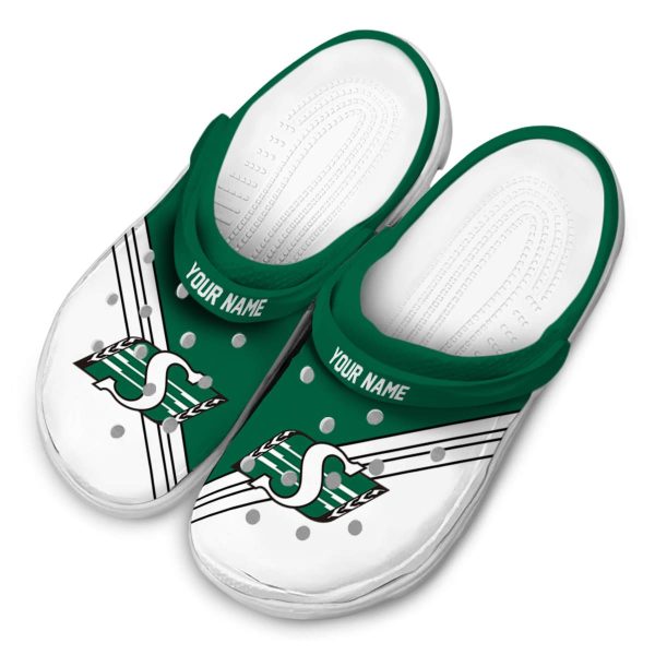 customized saskatchewan roughriders striped accents clog latest model